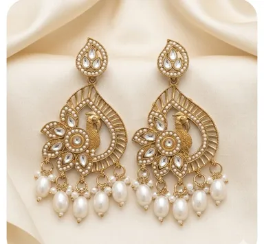 Ethnic Kundan and Pearl Festive Statement Earrings for Women Gold-Plated Traditional Indian Wedding Party Wear Jhumka Style Jewellery for Saree Lehenga and Festive Styling thumbnail 2