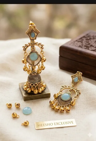Vintage Oxidized Gold Chandelier Jhumkas with Ghungroo Drops Traditional Ethnic Party Wear Earrings for Women Boho Tribal Wedding Festive Jewellery for Saree Lehenga Kurti thumbnail 1
