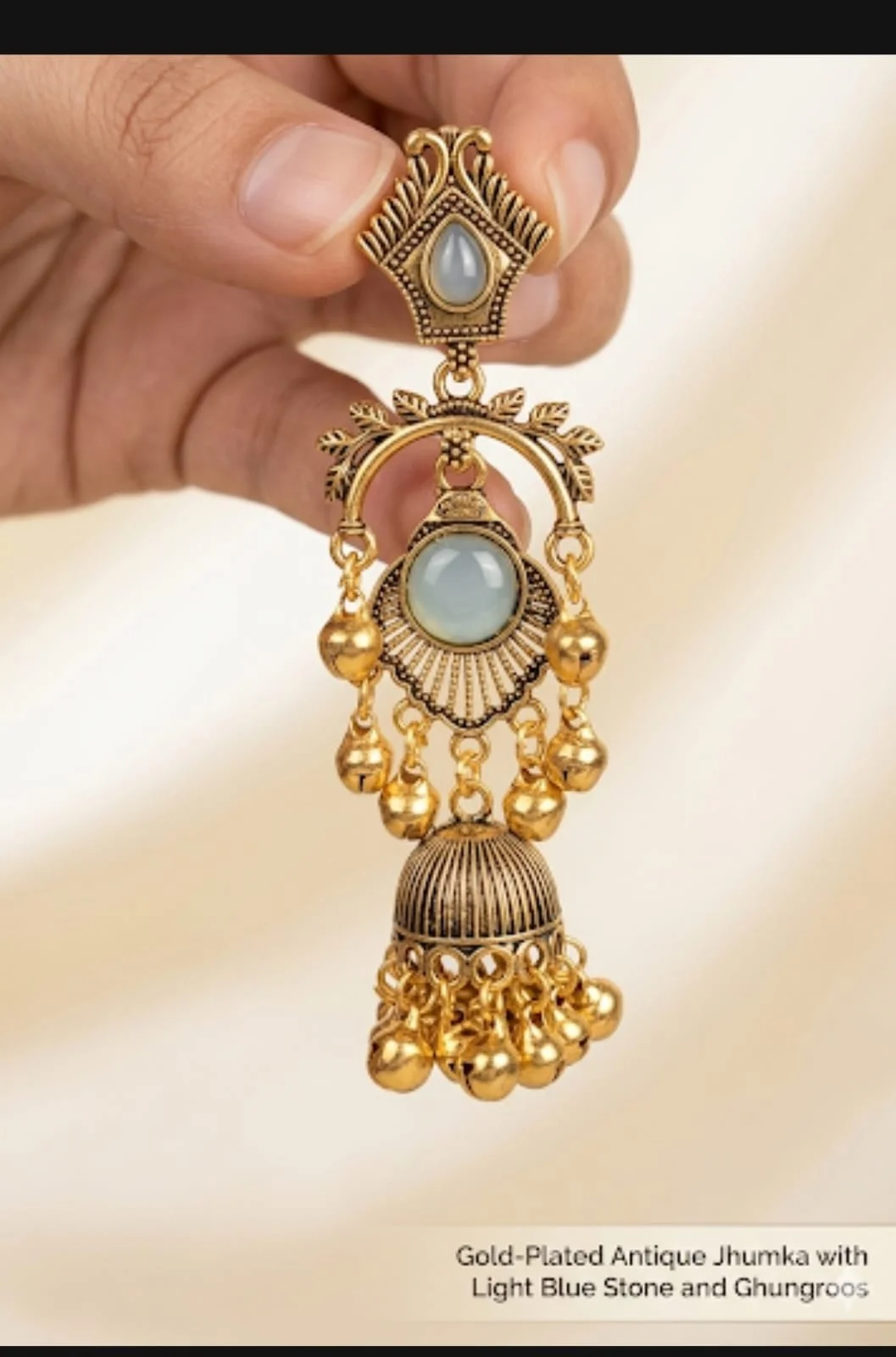Vintage Oxidized Gold Chandelier Jhumkas with Ghungroo Drops Traditional Ethnic Party Wear Earrings for Women Boho Tribal Wedding Festive Jewellery for Saree Lehenga Kurti image 3