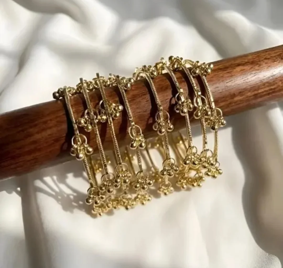 Traditional Latkan Ghungroo Kada Bangles for Women Antique Oxidized Gold Plated Ethnic Bracelet Pair with Hanging Ghungroo Bells for Saree Lehenga Wedding Party Festive Jewellery| Pack Of 8 Kada Bangles 2.4 image 2
