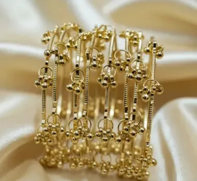Traditional Latkan Ghungroo Kada Bangles for Women Antique Oxidized Gold Plated Ethnic Bracelet Pair with Hanging Ghungroo Bells for Saree Lehenga Wedding Party Festive Jewellery| Pack Of 8 Kada Bangles 2.8 thumbnail 4