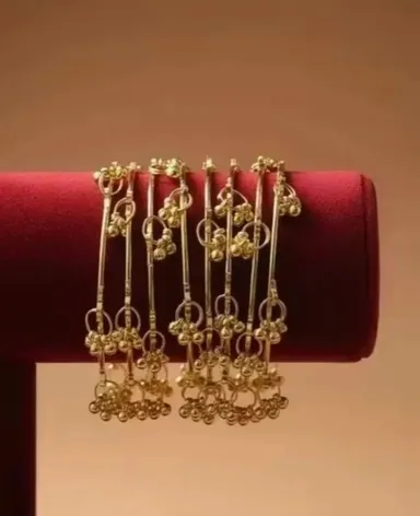 Traditional Latkan Ghungroo Kada Bangles for Women Antique Oxidized Gold Plated Ethnic Bracelet Pair with Hanging Ghungroo Bells for Saree Lehenga Wedding Party Festive Jewellery| Pack Of 8 Kada Bangles 2.8 thumbnail 0