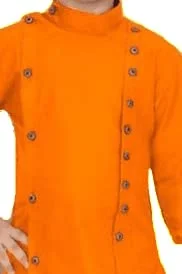 Traditional Ethnic Wear Men’s Two Side Front Button Kurta with White Pyjama Set | Indian Festive Kurta Pajama for Wedding Party Puja Casual Ethnic Functions Orange 8-9 Y image 2