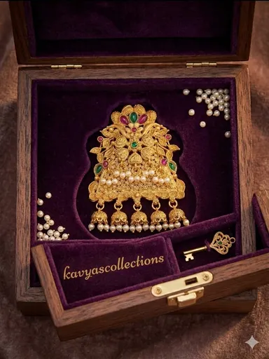 Antique Kemp Stone Bridal Hair Choti Billa Gold Plated South Indian Temple Jewellery Peacock Design Hair Brooch for Women Wedding Festive Bharatanatyam Kuchipudi Saree Juda Hair Accessories thumbnail 2