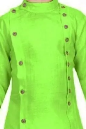 Traditional Ethnic Wear Men’s Two Side Front Button Kurta with White Pyjama Set Cotton Blend Festive Wedding Party Kurta Pajama Ethnic Dress for Men Regular Fit Indian Traditional Outfit Green 2-3 Y thumbnail 1