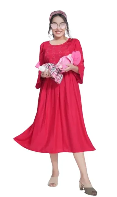 Women’s Cotton Rayon A-Line Maternity Dress with Feeding Zippers for Breastfeeding Mothers Soft Pregnancy Kurti for Daily Wear Office Home Baby Nursing Dress Gazari XL thumbnail 0