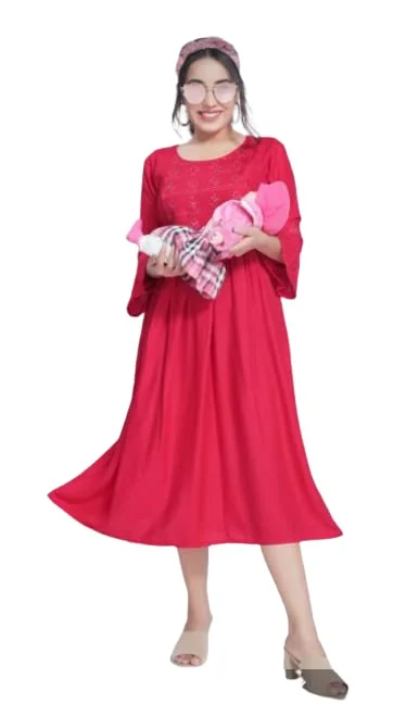 Women’s Cotton Rayon A-Line Maternity Dress with Feeding Zippers for Breastfeeding Mothers Soft Pregnancy Kurti for Daily Wear Office Home Baby Nursing Dress Gazari XXL image 1