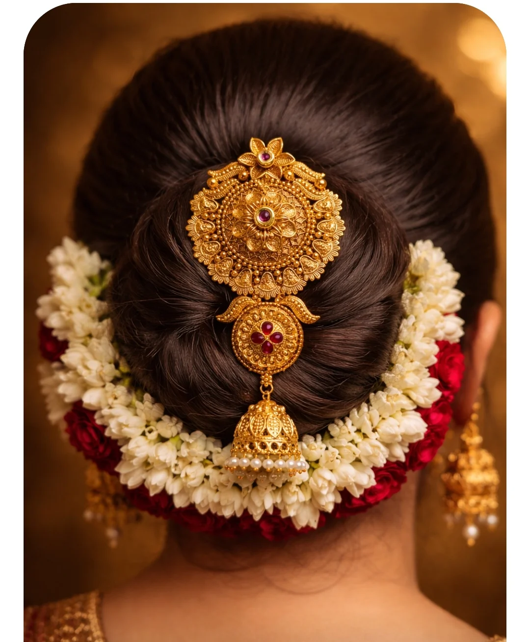Matt Gold-Plated Peacock Inspired Floral Juda Pin with Ruby Stones and Pearl Drops Traditional Hair Accessory for Women Bridal Bun Jewellery Festive Wedding Juda Brooch image 1