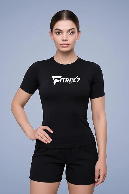 Women's Black Compression T Shirt for Gym Workout Running Yoga Training Sports Activewear Slim Fit Athletic Performance Dry Fit Stretch Fitness Top for Women Black S image 2
