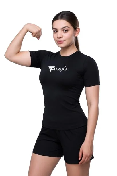 Women's Black Compression T Shirt for Gym Workout Running Yoga Training Sports Activewear Slim Fit Athletic Performance Dry Fit Stretch Fitness Top for Women Black M image 1