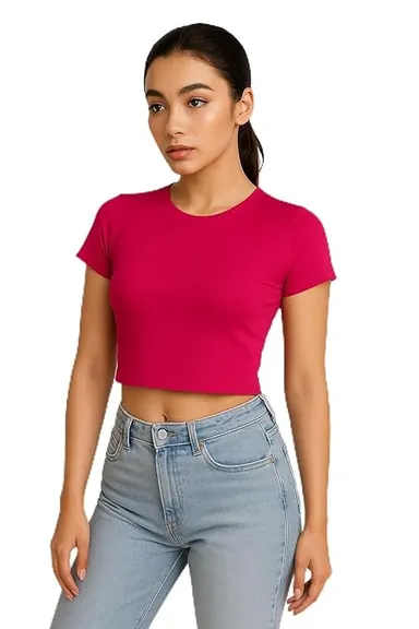 Women’s Casual Short Sleeve Crop Top Green Slim Fit Stretch T-Shirt for Summer Fashion Daily Wear Party Wear College Outfit Trendy Body Fit Western Top for Women  Red L thumbnail 0