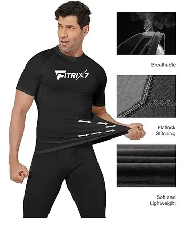 Men’s Quick Dry Gym T-Shirt Black Body Fit Sports Activewear for Gym Workout Running Training Yoga Compression Athletic Dry Fit Half Sleeve Fitness Tee for Men Black S thumbnail 3