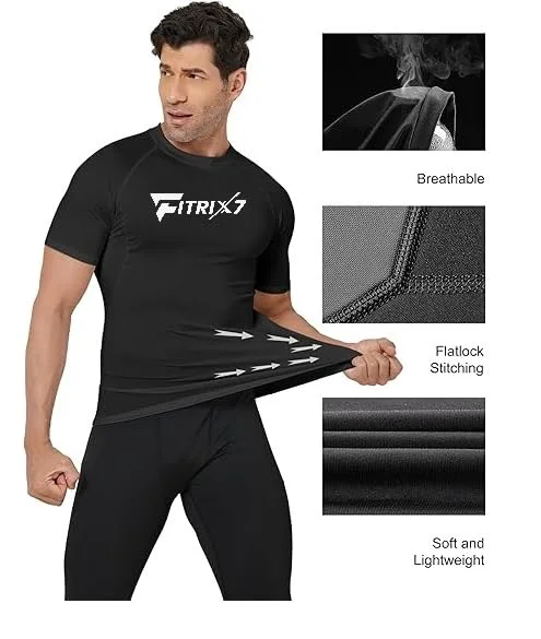 Men’s Quick Dry Gym T-Shirt Black Body Fit Sports Activewear for Gym Workout Running Training Yoga Compression Athletic Dry Fit Half Sleeve Fitness Tee for Men Black XL image 4