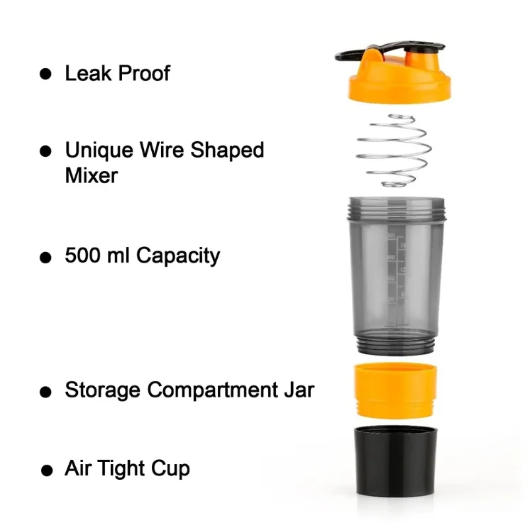 Protein Shaker Bottle 500ml with Mixing Ball, Leak Proof Gym Shaker for Protein, Juice' & Fitness Drinks (Pack of 1 -Random Color) image 3