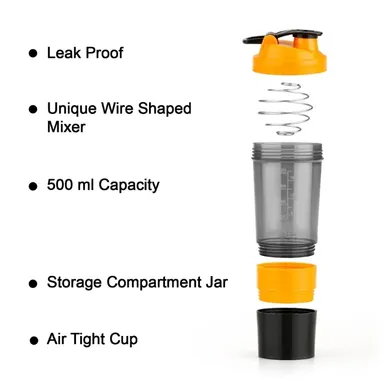 Protein Shaker Bottle 500ml with Mixing Ball, Leak Proof Gym Shaker for Protein, Juice' & Fitness Drinks (Pack of 1 -Random Color) thumbnail 2