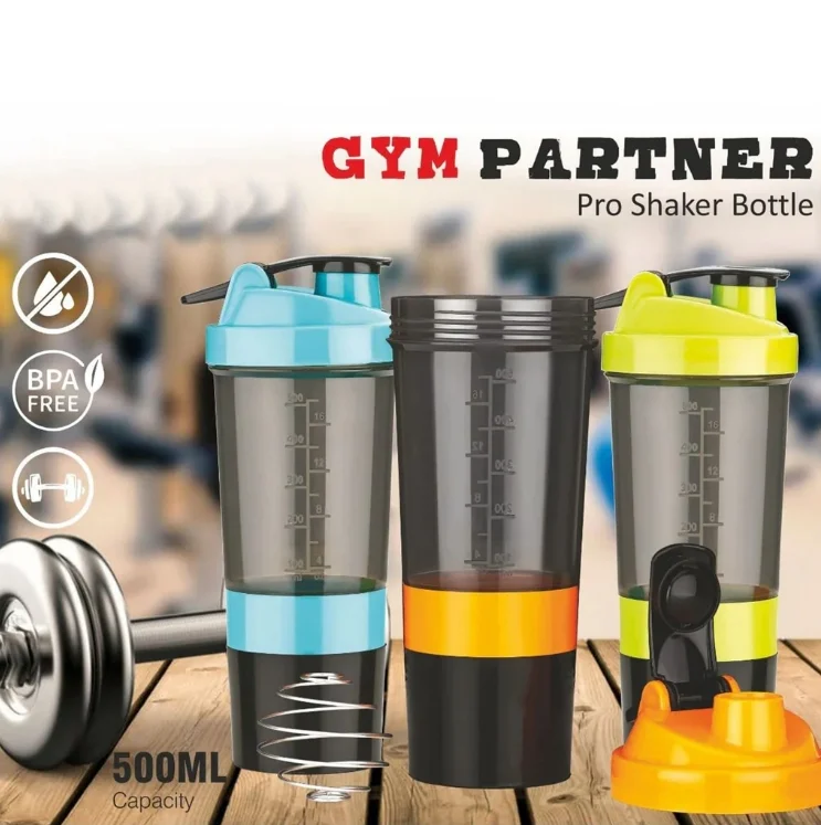 Protein Shaker Bottle 500ml with Mixing Ball, Leak Proof Gym Shaker for Protein, Juice' & Fitness Drinks (Pack of 1 -Random Color) image 6