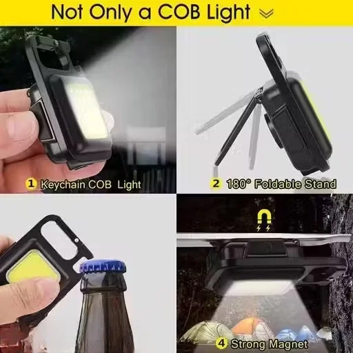 Rechargeable LED Keychain Flashlight 1000 Lumens with Bottle Opener, Magnetic Base, Folding Stand & COB Pocket Torch Light for Camping, Emergency, Car Repair & Outdoor Use image 2