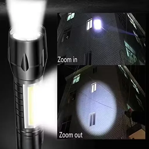 Rechargeable LED Torch Light Mini Zoom Flashlight with COB Side Light Pack of 2 Portable USB Charging Emergency Pocket Torch for Home Outdoor Camping Bike Car Repair Security Power Cut Use image 2