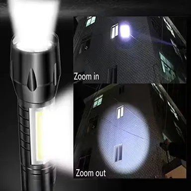 Rechargeable LED Torch Light Mini Zoom Flashlight with COB Side Light Pack of 2 Portable USB Charging Emergency Pocket Torch for Home Outdoor Camping Bike Car Repair Security Power Cut Use thumbnail 1