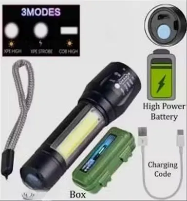 Rechargeable LED Torch Light Mini Zoom Flashlight with COB Side Light Pack of 2 Portable USB Charging Emergency Pocket Torch for Home Outdoor Camping Bike Car Repair Security Power Cut Use thumbnail 2