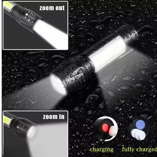 Rechargeable LED Torch Light for Power Cut, Emergency & Outdoor Use | Zoomable Focus Beam Torch with COB Side Light, 3 Lighting Modes, Waterproof Portable Flashlight for Home, Car, Camping & Security image 2