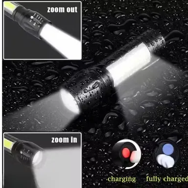 Rechargeable LED Torch Light for Power Cut, Emergency & Outdoor Use | Zoomable Focus Beam Torch with COB Side Light, 3 Lighting Modes, Waterproof Portable Flashlight for Home, Car, Camping & Security thumbnail 1