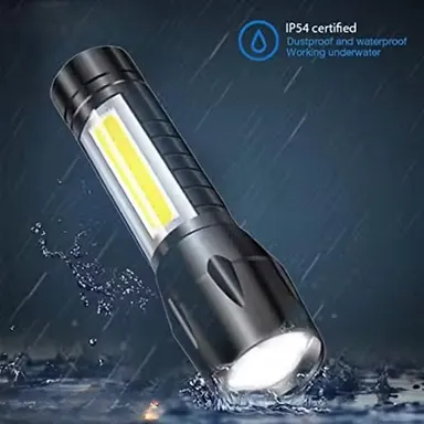 Rechargeable LED Torch Light for Power Cut, Emergency & Outdoor Use | Zoomable Focus Beam Torch with COB Side Light, 3 Lighting Modes, Waterproof Portable Flashlight for Home, Car, Camping & Security thumbnail 3
