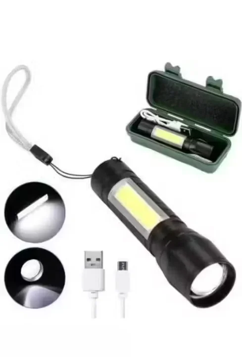 Rechargeable LED Torch Light for Power Cut, Emergency & Outdoor Use | Zoomable Focus Beam Torch with COB Side Light, 3 Lighting Modes, Waterproof Portable Flashlight for Home, Car, Camping & Security image 1