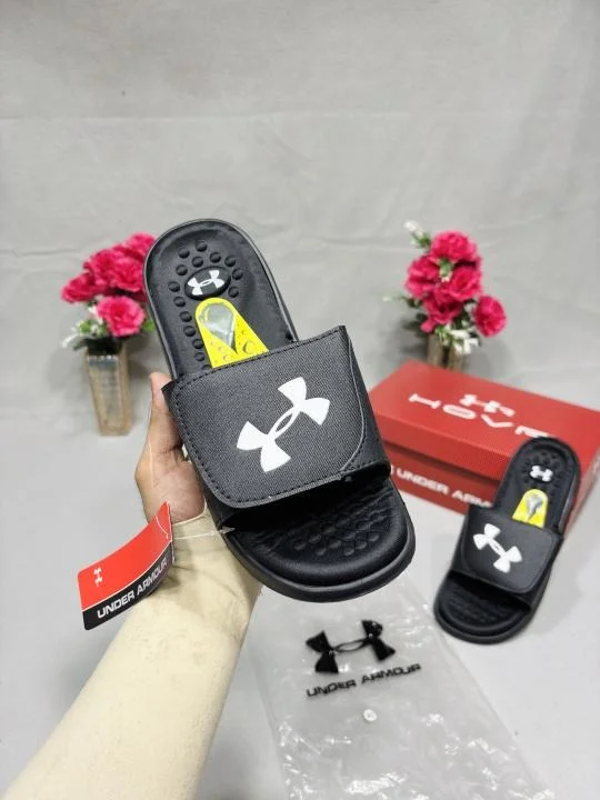 Under Armour Ignite Adjustable Strap Slides for Men & Women Black Comfortable EVA Cushion Slip-On Sports Slippers for Gym Walking Daily Wear Black 6 UK image 1