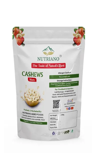 Premium Cashew Nuts (Kaju) W240/W320 |Crunchy & Fresh | Nutriano thumbnail 1
