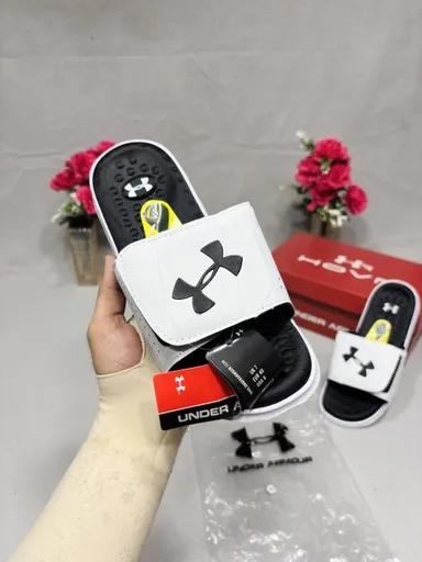 Under Armour Ignite Adjustable Strap Slides Black White Men’s Comfort Slippers Cushioned Sports Slides Lightweight Bathroom Pool Flip Flops Daily Wear Sandals Black White 8 UK thumbnail 0