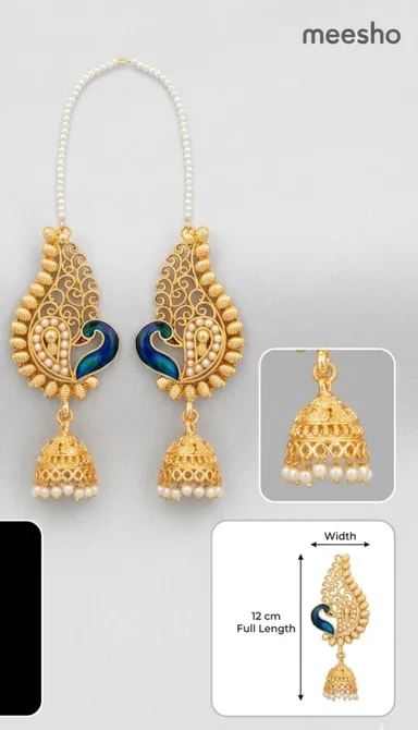 Gold Plated Peacock Meenakari Jhumka Earrings for Women with Pearl Accents Traditional Ethnic Temple Style Party Wear Earrings for Girls thumbnail 1