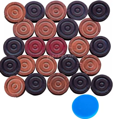 Carrom Board Coin 24 Wooden Coins OR 24 Wooden Coins with one Striker (24 Pieces + 1 Pcs striker thumbnail 0