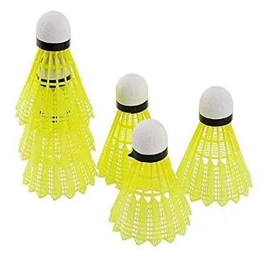 Badminton Shuttle Cock, Green Color, Plastic Make with Cork On The Face (Low Speed) Pack of 5,  thumbnail 0
