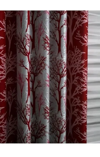 Shinzo Polyester Door Curtain for Living Room Bedroom Hall Dining Room Kitchen Home Office Window Privacy Curtain 1 Piece Decorative Washable Long Door Drapes Red 5.0 feet thumbnail 2