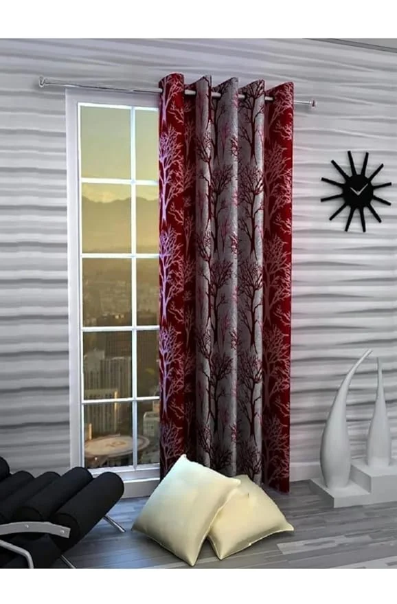 Shinzo Polyester Door Curtain for Living Room Bedroom Hall Dining Room Kitchen Home Office Window Privacy Curtain 1 Piece Decorative Washable Long Door Drapes Red 7.0 feet image 1