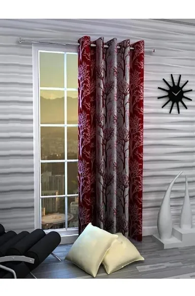 Shinzo Polyester Door Curtain for Living Room Bedroom Hall Dining Room Kitchen Home Office Window Privacy Curtain 1 Piece Decorative Washable Long Door Drapes Red 7.0 feet thumbnail 0