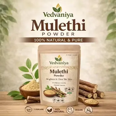 Vedvaniya Mulethi Powder 100gm Natural Licorice Herbal Powder for Skin Brightening Pigmentation Removal Acne Marks Tan Removal Face Pack Ayurvedic Skin Care Powder for Glowing Skin thumbnail 1