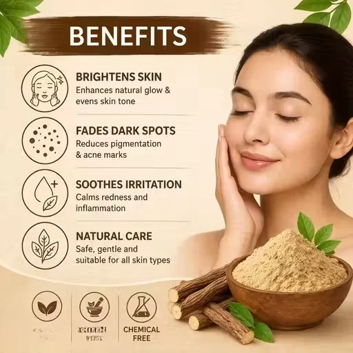 Vedvaniya Mulethi Powder 100gm Natural Licorice Herbal Powder for Skin Brightening Pigmentation Removal Acne Marks Tan Removal Face Pack Ayurvedic Skin Care Powder for Glowing Skin image 3