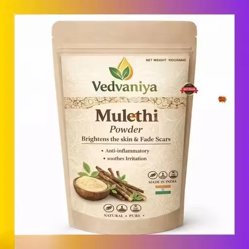 Vedvaniya Mulethi Powder 100gm Natural Licorice Herbal Powder for Skin Brightening Pigmentation Removal Acne Marks Tan Removal Face Pack Ayurvedic Skin Care Powder for Glowing Skin image 1