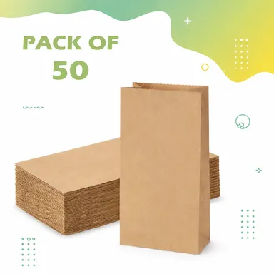 HETOPETO Brown Paper Bags, Kraft Paper Shopping Bags for Grocery and Retail 10x5x3 in 50 Pack of 50 (BROWN, 10x5x3= 50) thumbnail 0