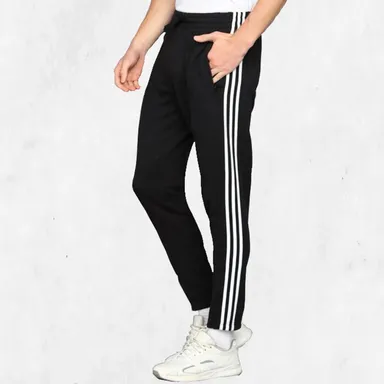 Men Striped Black Track Pants for Men Regular Fit Sports Joggers Gym Running Casual Wear Elastic Waist Side Stripe Track Pant Black   34 thumbnail 2