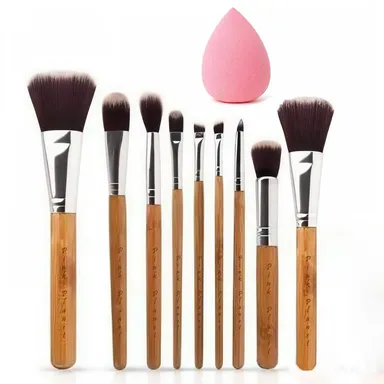 Professional Makeup Brushes Set with Beauty Blender Puff | 9 Pcs Premium Makeup Brush Kit for Face, Eyes & Lips | Bamboo Wooden Handle | Ultra Soft Synthetic Bristles for Flawless Makeup | Travel Friendly | Made in India thumbnail 3