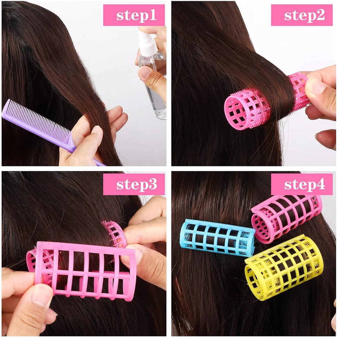 Plastic Hair Roller Curlers Set of 12 with Clips | Heat-Free DIY Hair Curlers for Natural Curls, Waves & Volume | Hair Styling Rollers for Women & Girls | Home, Salon & Travel Use image 4