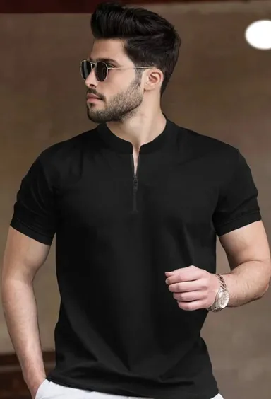 TEE TOWN Solid Black Cotton Round Neck Half Sleeve Regular Fit Men’s Casual Plain T-Shirt for Daily Wear Gym College Office Basic Tee BLACK   L thumbnail 0