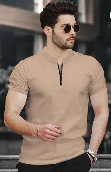 TEE TOWN Solid Black Cotton Round Neck Half Sleeve Regular Fit Men’s Casual Plain T-Shirt for Daily Wear Gym College Office Basic Tee CAMEL   M thumbnail 0