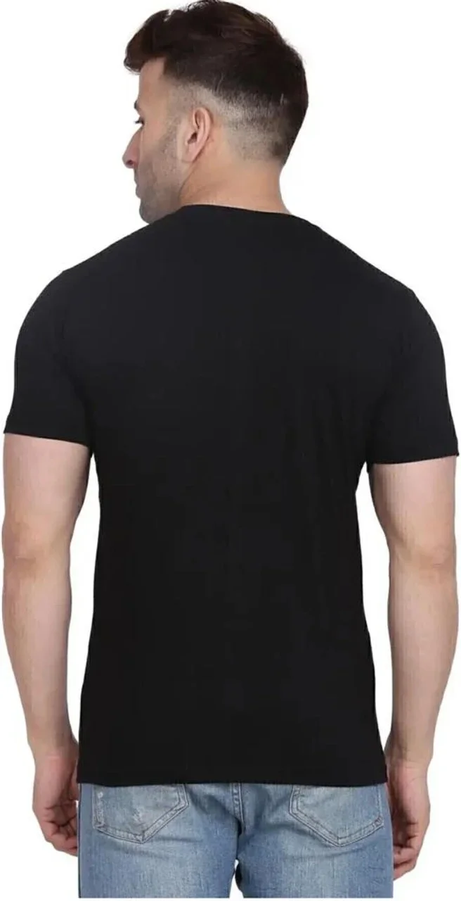 TEE TOWN Solid Black Cotton Round Neck Half Sleeve Regular Fit Men’s Casual Plain T-Shirt for Daily Wear Gym College Office Basic Tee BLACK & White S image 2