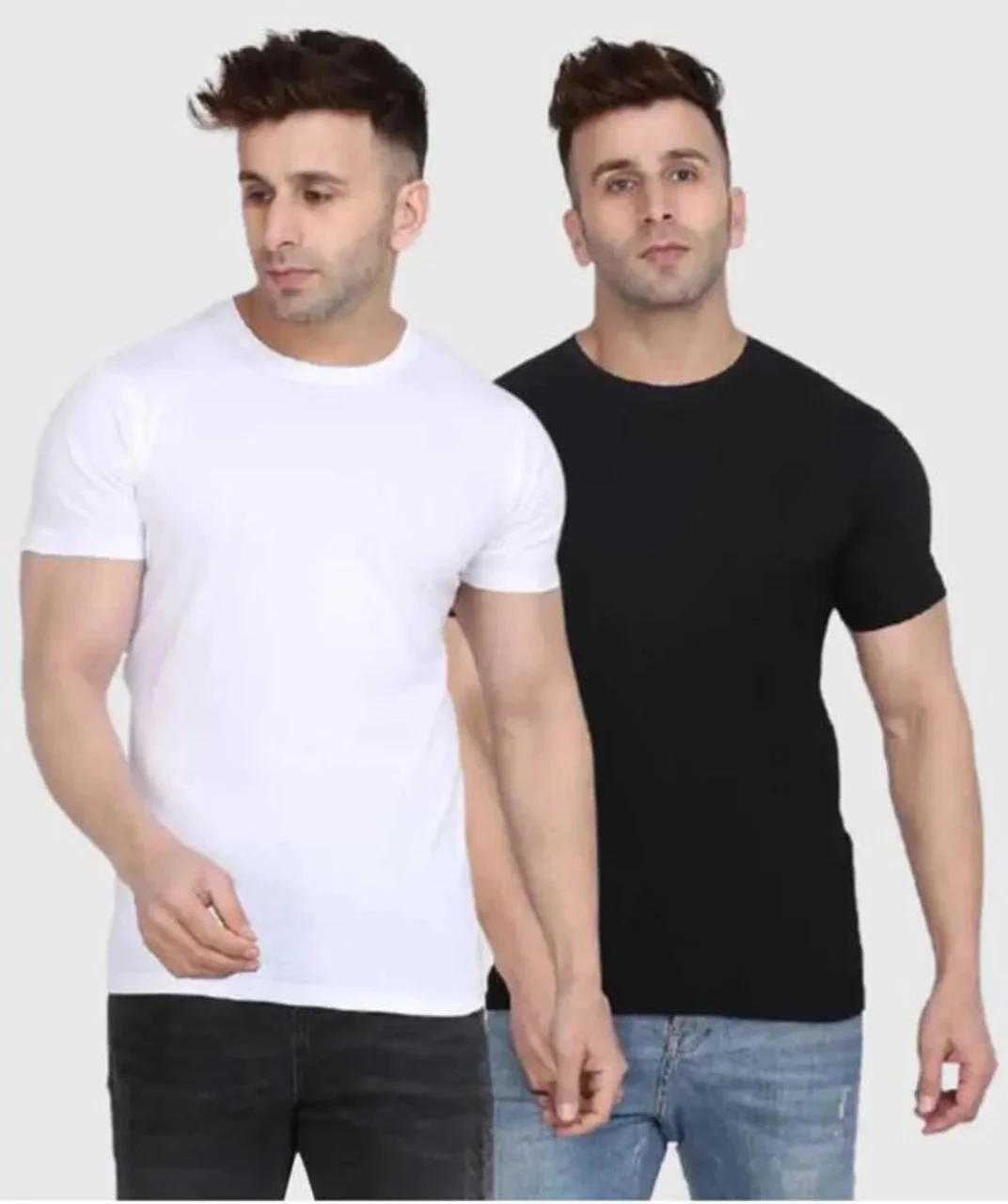 TEE TOWN Solid Black Cotton Round Neck Half Sleeve Regular Fit Men’s Casual Plain T-Shirt for Daily Wear Gym College Office Basic Tee BLACK & White S image 1