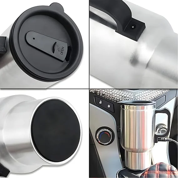 Car Heated Travel Mug 12V Electric Coffee Tea Warmer Insulated Plug In Thermos Portable Beverage Heater Cup for Car Truck Travel Office Road Trips Commuters image 2