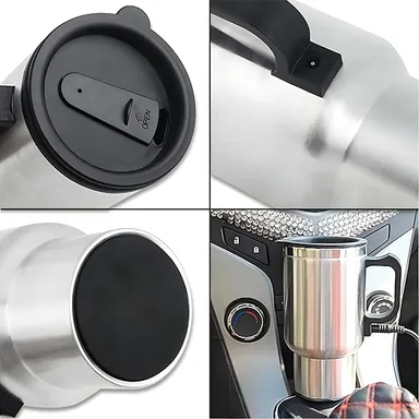 Car Heated Travel Mug 12V Electric Coffee Tea Warmer Insulated Plug In Thermos Portable Beverage Heater Cup for Car Truck Travel Office Road Trips Commuters thumbnail 1